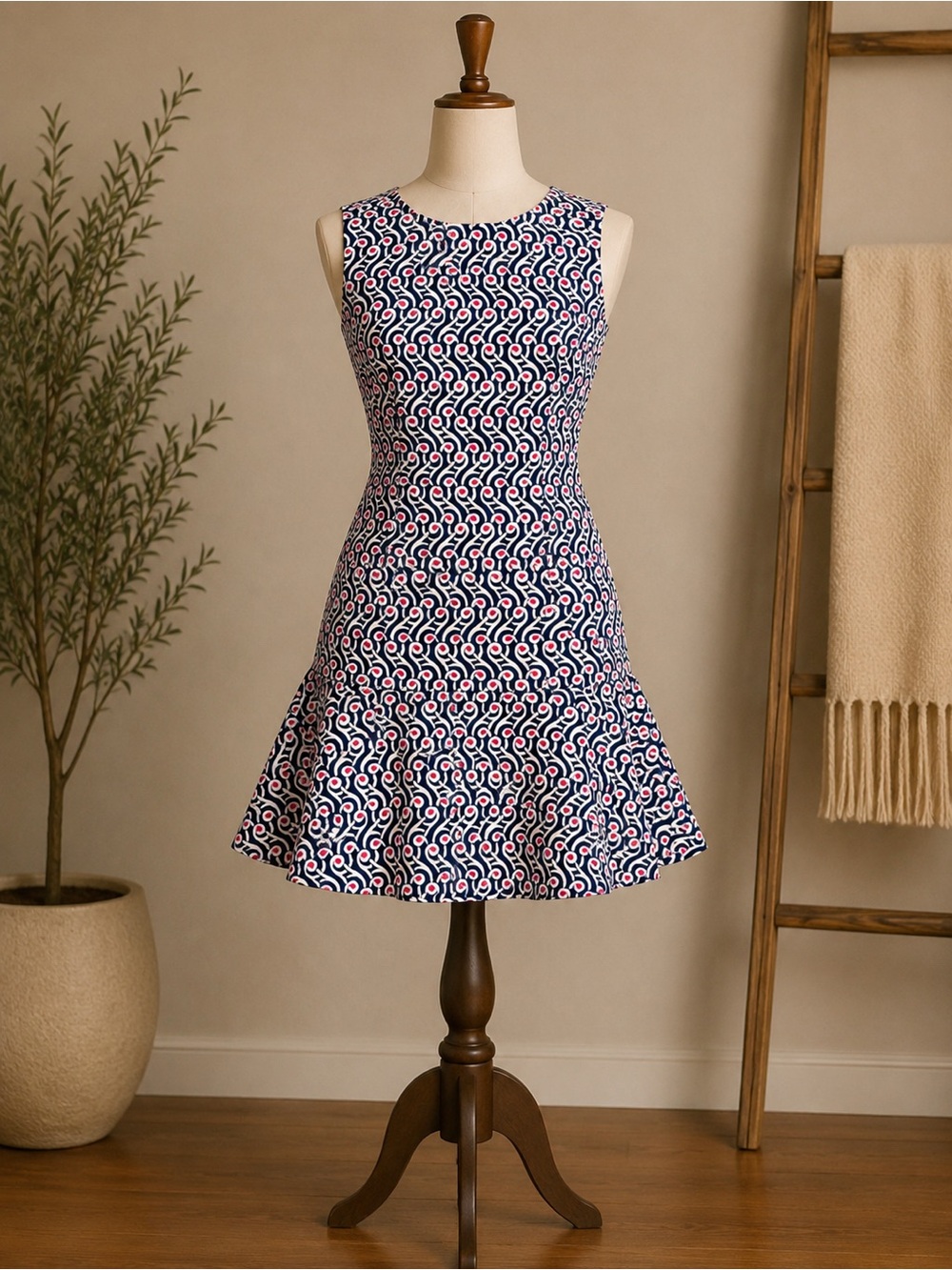 Uniqlo Navy & Pink Sleeveless Fit-and-Flare Mini Dress